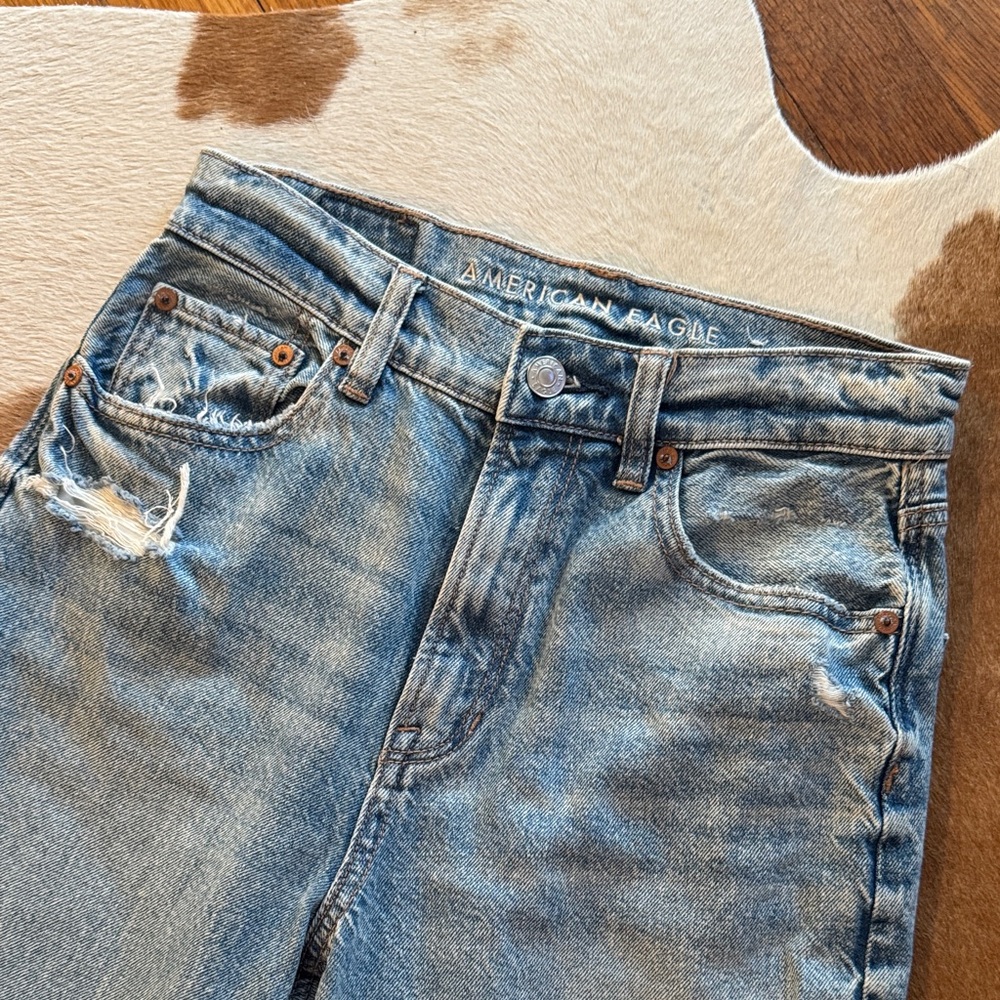 New American Eagle High Rise Baggy Straight Jeans 0 - Picture 3 of 5